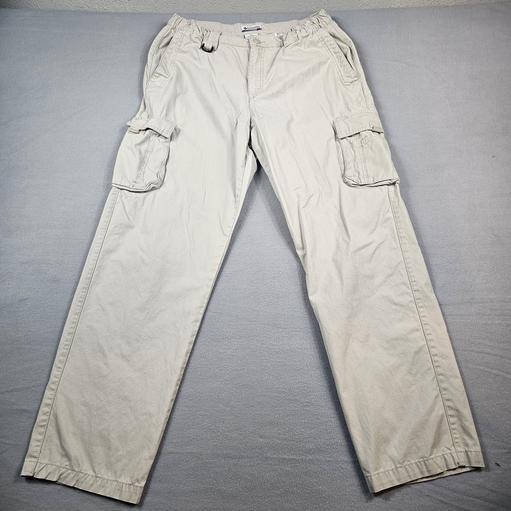 Columbia Cargo Pants Mens Large Inseam 32 Beige Outdoor Hiking Utility Pockets
